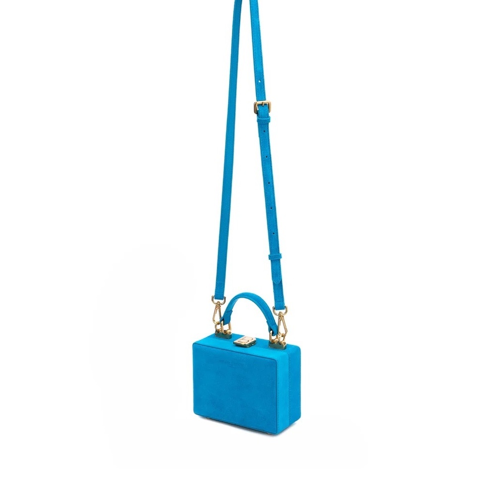 Like New Brandon Blackwood Aqua Blue Suede Mini Kendrick Trunk - Picture 4 of 8